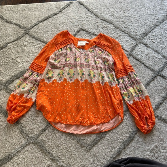 Maeve Anthropologie Ceresco Peasant top floral blouse orange boho XS - Picture 2 of 7